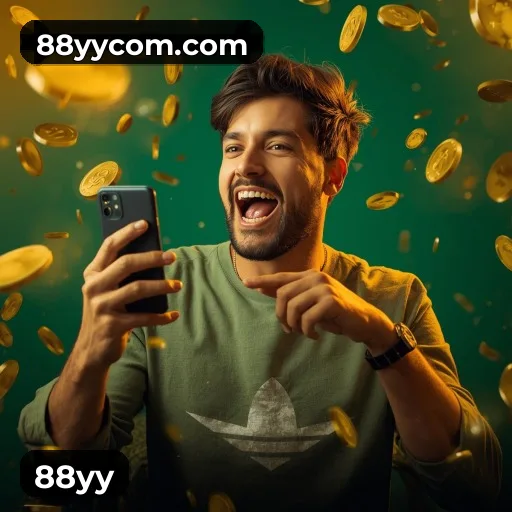 App 88yy para iOS e Android — interface mobile, login biométrico e PIX integrado